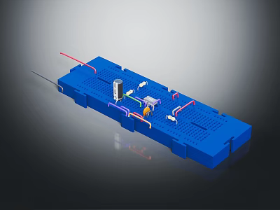 Blue Electronic Circuit Board With Assorted Components And Colored Connecting Wires 3d model