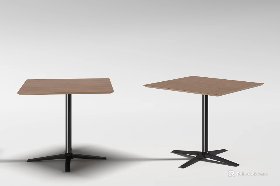 Pair Of Modern Bar Tables With Wooden Tops And Black Metal Bases 3d model 