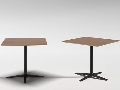 Pair Of Modern Bar Tables With Wooden Tops And Black Metal Bases 3d model