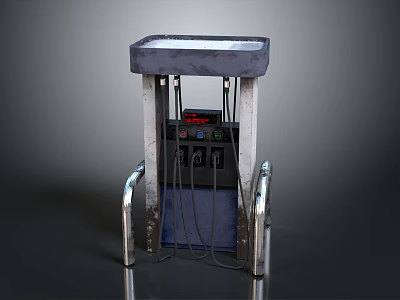 Blue And Silver Fuel Dispenser With Digital Display Fuel Hoses And Metal Handrails 3d model