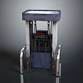 Blue And Silver Fuel Dispenser With Digital Display Fuel Hoses And Metal Handrails