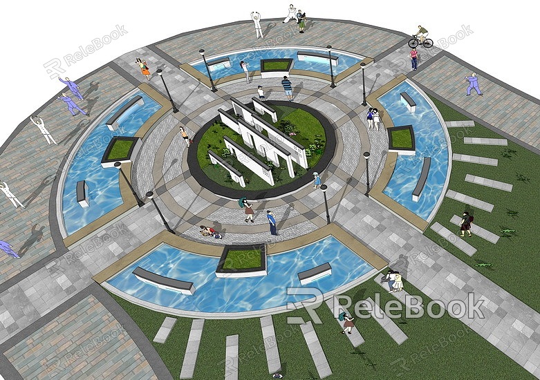 Chinese Round Square Landscape model