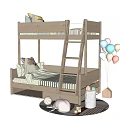 Wooden Bunk Bed in Kids Room with Ladder Stuffed Animal Colorful Balloons and Round Rug