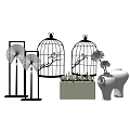 Stylish Decorative Ornament Set with Birdcages Fans Vases and Potted Plants
