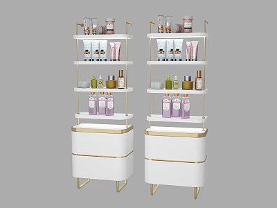 Modern White And Gold Multi Layer Display Shelves For Cosmetic Storage 3d model