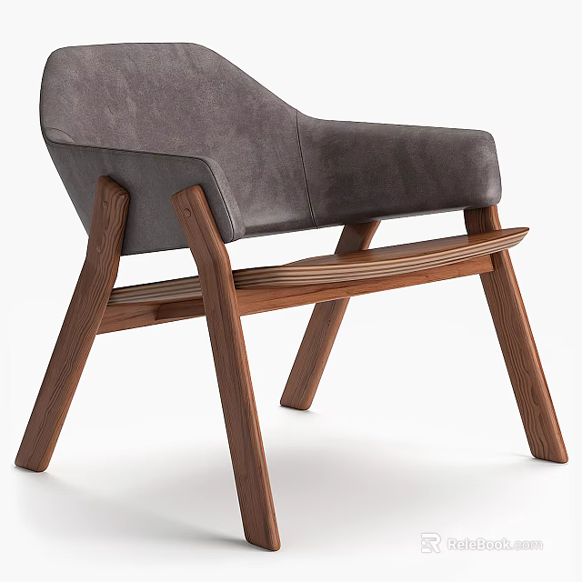 Modern Leisure Chair With Gray Leather Upholstery And Wooden Legs Contemporary Design 3d model 