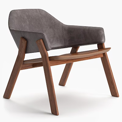 Modern Leisure Chair With Gray Leather Upholstery And Wooden Legs Contemporary Design 3d model
