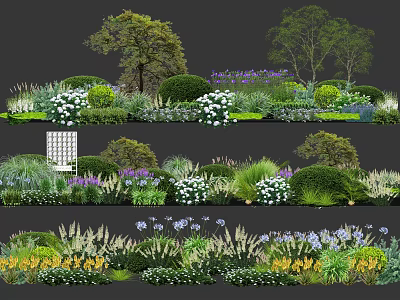 Various Types Of Garden Shrubs With Green Leaves And Colorful Flowers 3d model