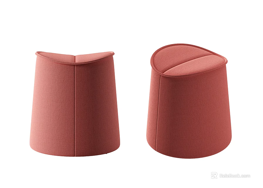 Red Upholstered Cylindrical Stools With Curved Top Design And Modern Shape 3d model