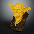 Yellow Mythical Creature Bust With Large Pointed Ears Sharp Fangs And Dark Cloak 3d model
