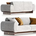 Modern Two Seater Sofa With Gray Fabric And Brown Cushions Wooden Base