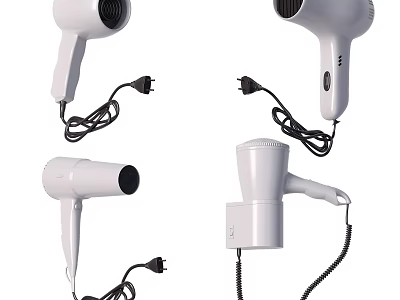 White Electric Hair Dryers With Different Styles For Daily Use And Power Cords 3d model