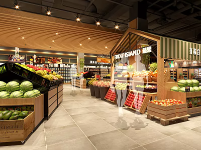 Supermarket Grocery Store Fresh Fruits Vegetables Display Section With Organic Produce 3d model