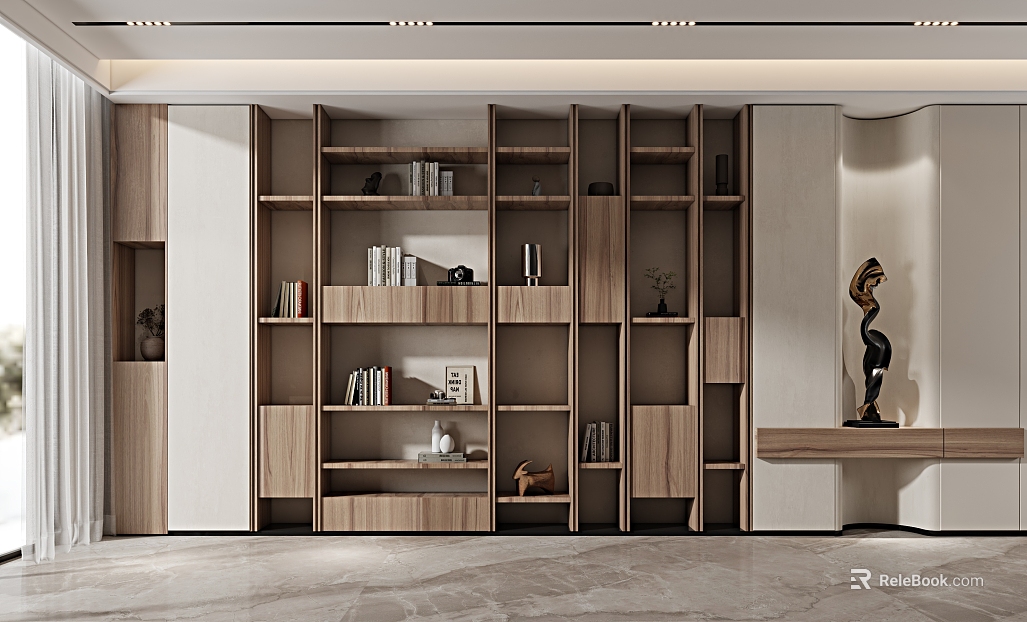 Quiet decorative cabinet bookcase texture