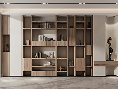 Modern Wine Cabinet Design With Wooden Open Shelves And Decor Items 3d model