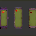 Three Medical Devices with Purple Blue Frames and Green Mats Featuring Red Emblems