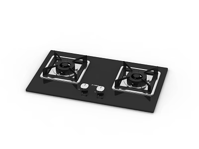 Modern Black Glass Gas Stove With Two Burners And Control Knobs 3d model