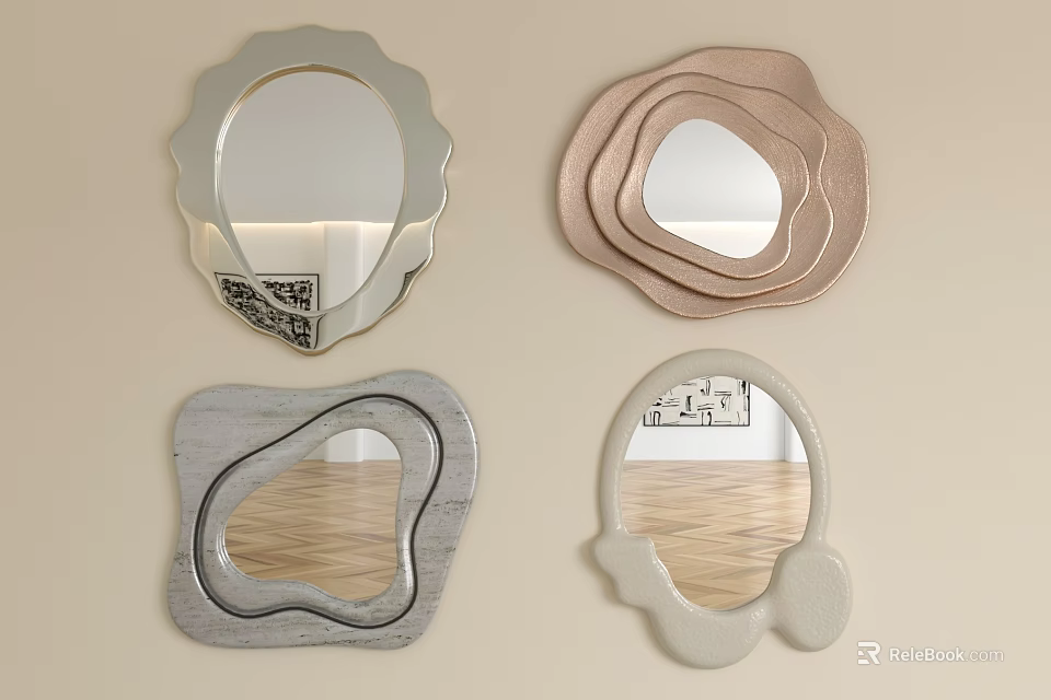 Modern Decorative Mirrors With Irregular Shapes And Metallic Frames For Wall Decoration 3d model