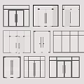 Various Design Glass Double Doors With Black Frames And Architectural Illustrations 3d model
