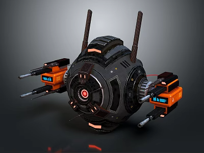 Futuristic Spherical Mechanical Device With Black Orange Design Antennas And Blue Displays 3d model