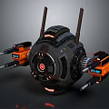 Futuristic Spherical Mechanical Device With Black Orange Design Antennas And Blue Displays
