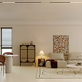 Stylish Living Dining Room Interior With Light Colored Sofa Dining Table And Colorful Painting