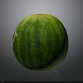 Whole Green Striped Watermelon on Gray Background for Fresh Fruit