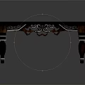 Dark Wooden Table Featuring Intricate Carved Details and White Ring Accents on Legs
