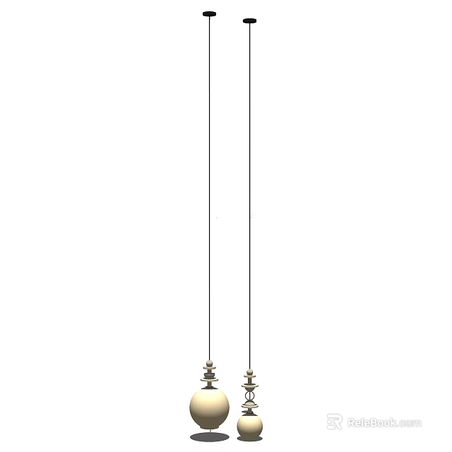 Two Modern Pendant Lights with Minimalist Design Hanging in Contemporary Dining Space 3d model 