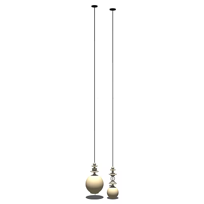 Two Modern Pendant Lights with Minimalist Design Hanging in Contemporary Dining Space 3d model
