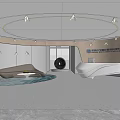 Modern Lobby With White Reception Desk Circular Ceiling Light Sofa And Floor To Ceiling Window 3d model