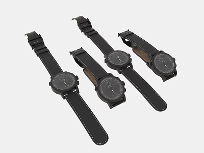 Four Modern Watches With Black Leather Straps Stylish Design And Classic Look 3d model
