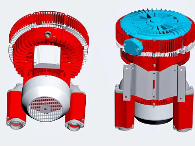 Industrial Equipment Red Blue Silver Motor With Fan Cooling Structure And Base 3d model