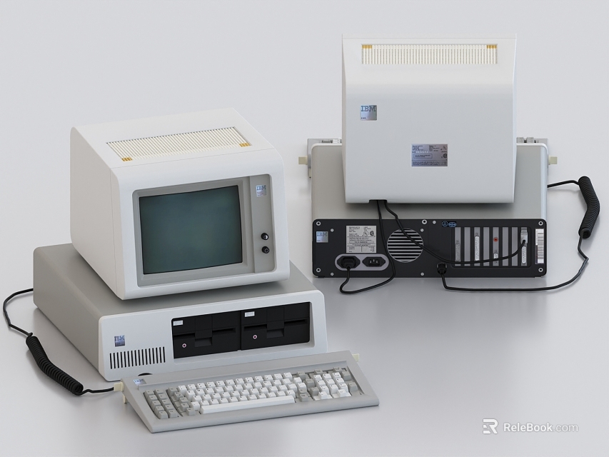 Retro Computer Setup Featuring CRT Monitor Keyboard Floppy Drive And Main Unit 3d model 