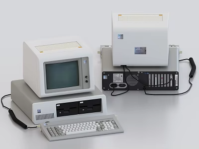 Retro Computer Setup Featuring CRT Monitor Keyboard Floppy Drive And Main Unit 3d model