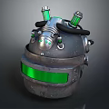 Mechanical Sci Fi Helmet With Metallic Body Green Tubes And Glowing Stripe