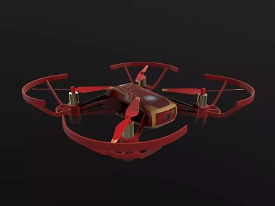 Smart Red Drone With Four Rotors And Camera Device Design 3d model