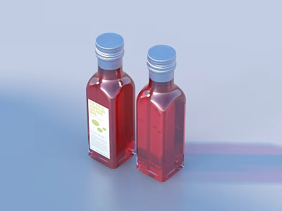 Red Daily Use Bottles With Silver Caps And White Labels For Home 3d model