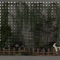 Garden Decor with White Lattice Wall Hanging Vines Wooden Fence Green Plants Purple Pink Flowers