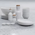 White Ceramic Dinnerware Set with Bowls Plates and Cork Lid Jars for Kitchen Dining 3d model