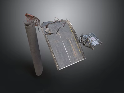 Damaged Structural Components Featuring Cracked Column Broken Panel And Metal Frame 3d model