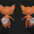 Cartoon Fox 3D Model With Orange White Fur And Blue Eyes Standing On Black Background