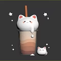 Cute Cat Themed Cup With Gradient Drink Straw Star Decorations And Small Cat Figurine 3d model