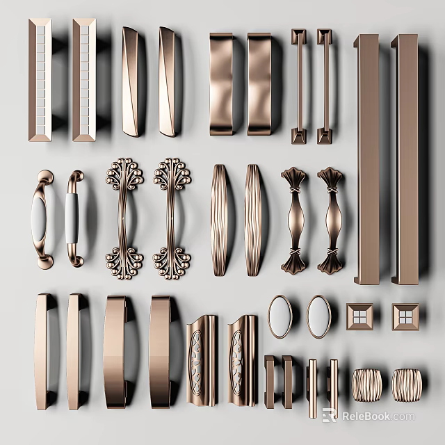 Various Furniture Handles With Sleek And Decorative Designs In Different Styles 3d model 