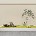 Beige Wall Archway With Rectangular White Base Green Grass Rockery Stones Small Tree And Plants 3d model