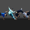 Group of Men Performing Dynamic Dance Moves With Handstands On Gray Background