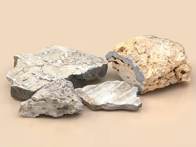 Natural Stone And Wood Pieces With Various Textures Shapes And Colors 3d model