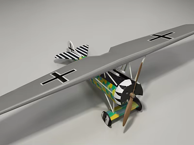 Vintage Airliner Retro Biplane Model With Grey Wings Black Cross Colorful Fuselage And Brown Propeller 3d model