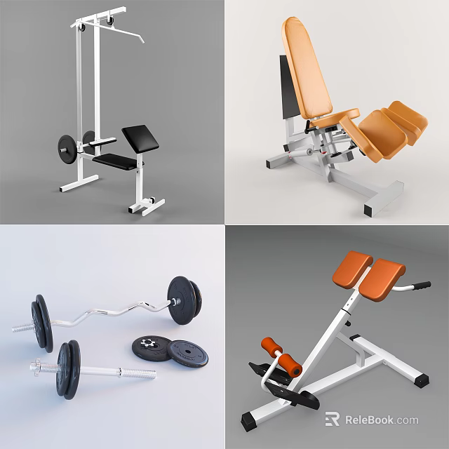 Essential Sports Equipment Including Barbells Weight Plates Bench Press And Leg Training Machines 3d model 