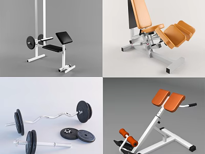 Essential Sports Equipment Including Barbells Weight Plates Bench Press And Leg Training Machines 3d model